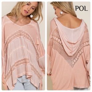 POL Women's Pink Lace Tunic Top
